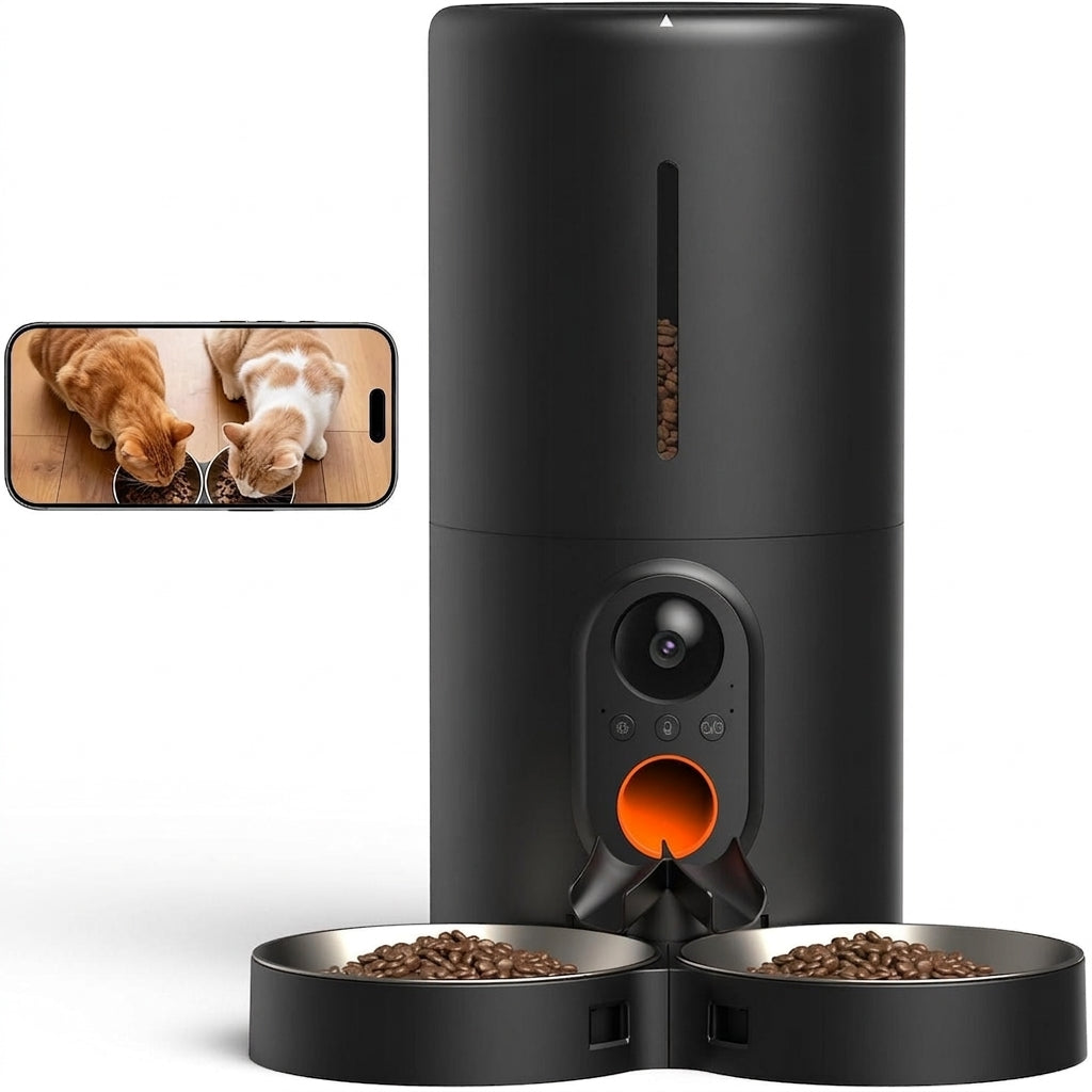 6L Automatic Cat Feeder with 1080P Camera 160 Wide Angle Night Vision WiFi Two Way Audio