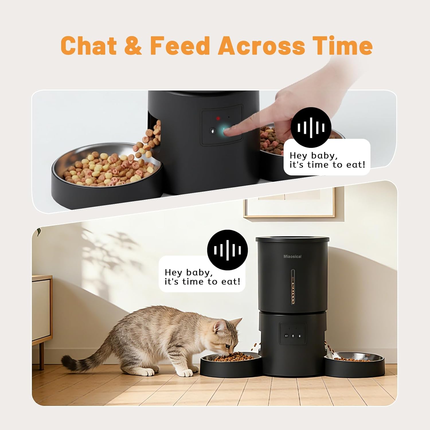 4.2L Automatic Cat Feeder for 2 Cats Dual Bowls WiFi App Timed Feeding Whisker Friendly