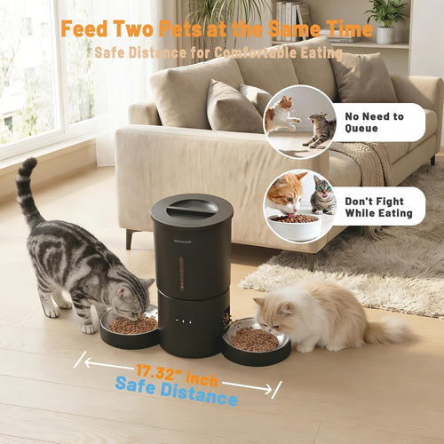 4.2L Automatic Cat Feeder for 2 Cats Dual Bowls WiFi App Timed Feeding Whisker Friendly