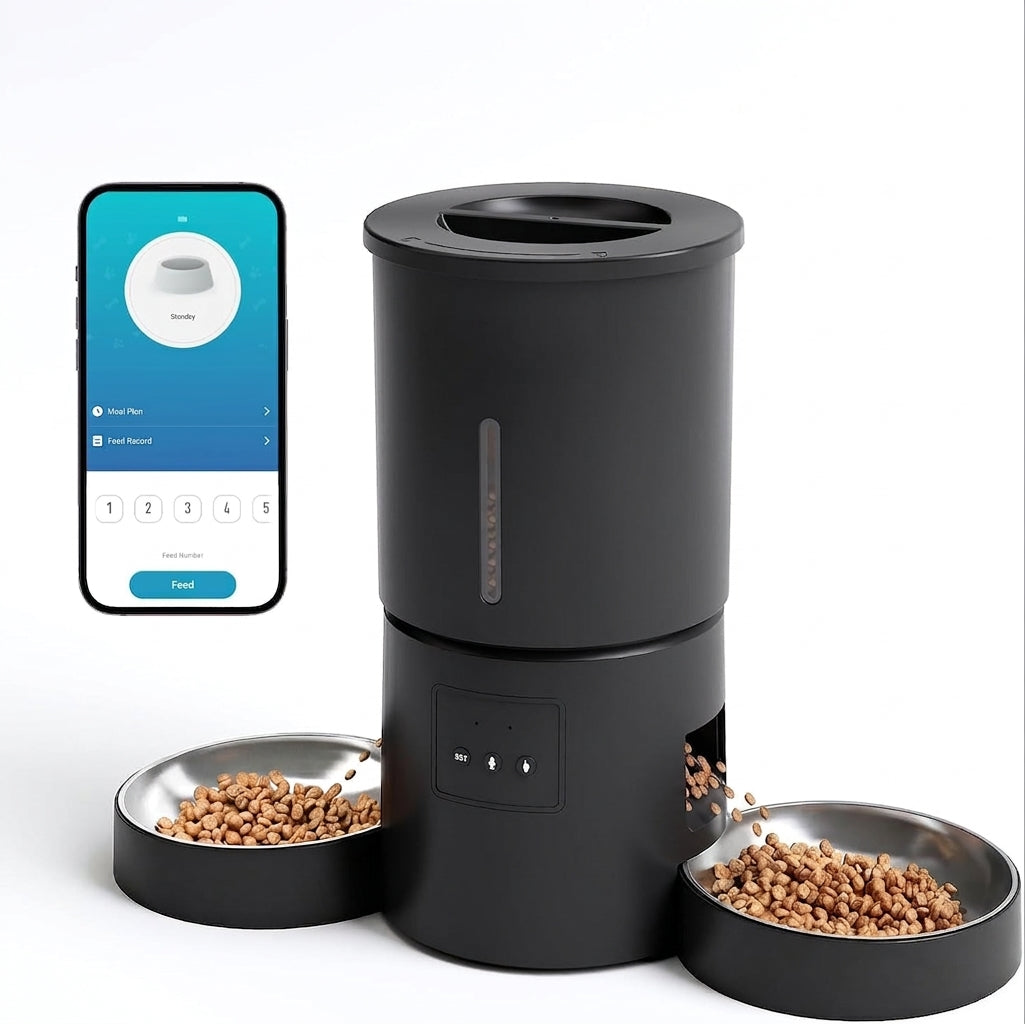 4.2L Automatic Cat Feeder for 2 Cats Dual Bowls WiFi App Timed Feeding Whisker Friendly