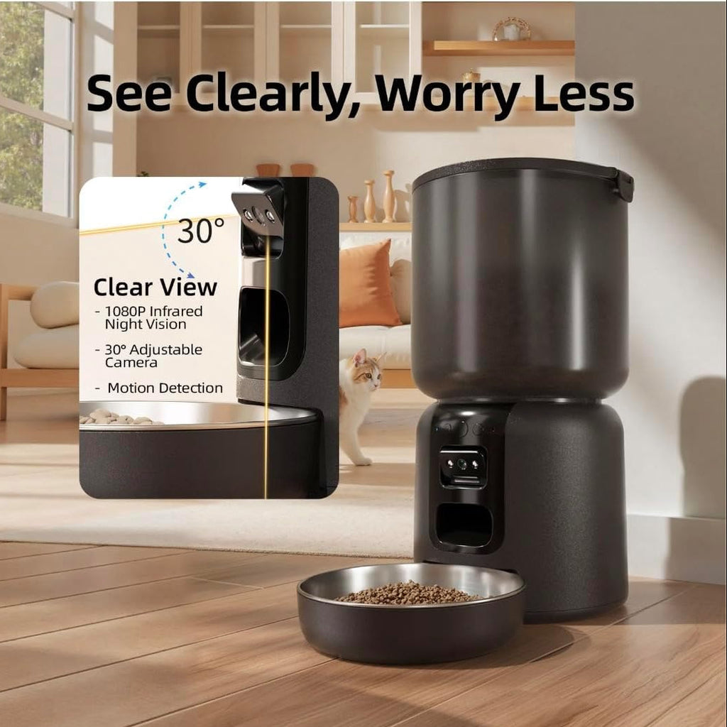 4L Cat Feeder and Water Dispenser Set with 2MP Camera WiFi App Control Single Plug