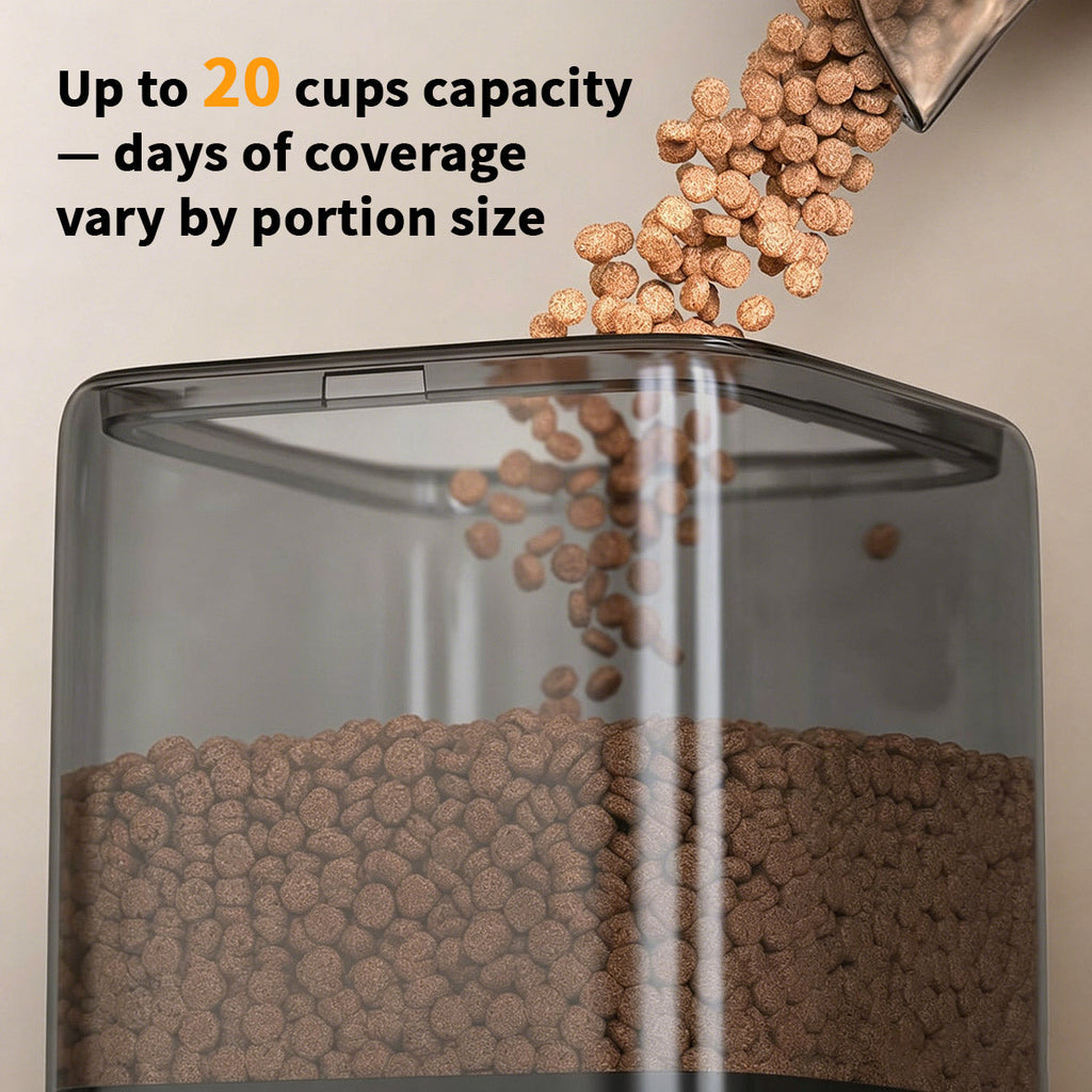 Cordless Automatic Cat Feeder for 2 Cats 5L Dual Bowl WiFi App 100-Day Battery