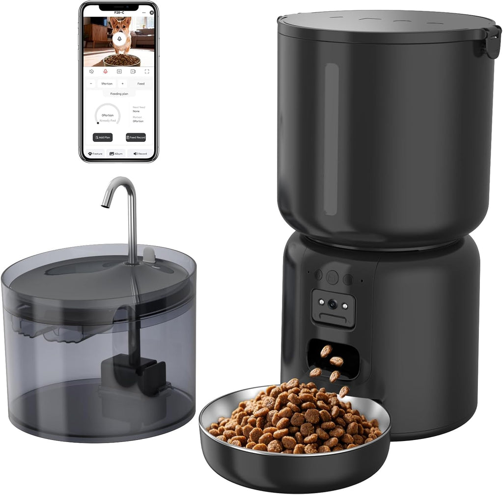 4L Cat Feeder and Water Dispenser Set with 2MP Camera WiFi App Control Single Plug